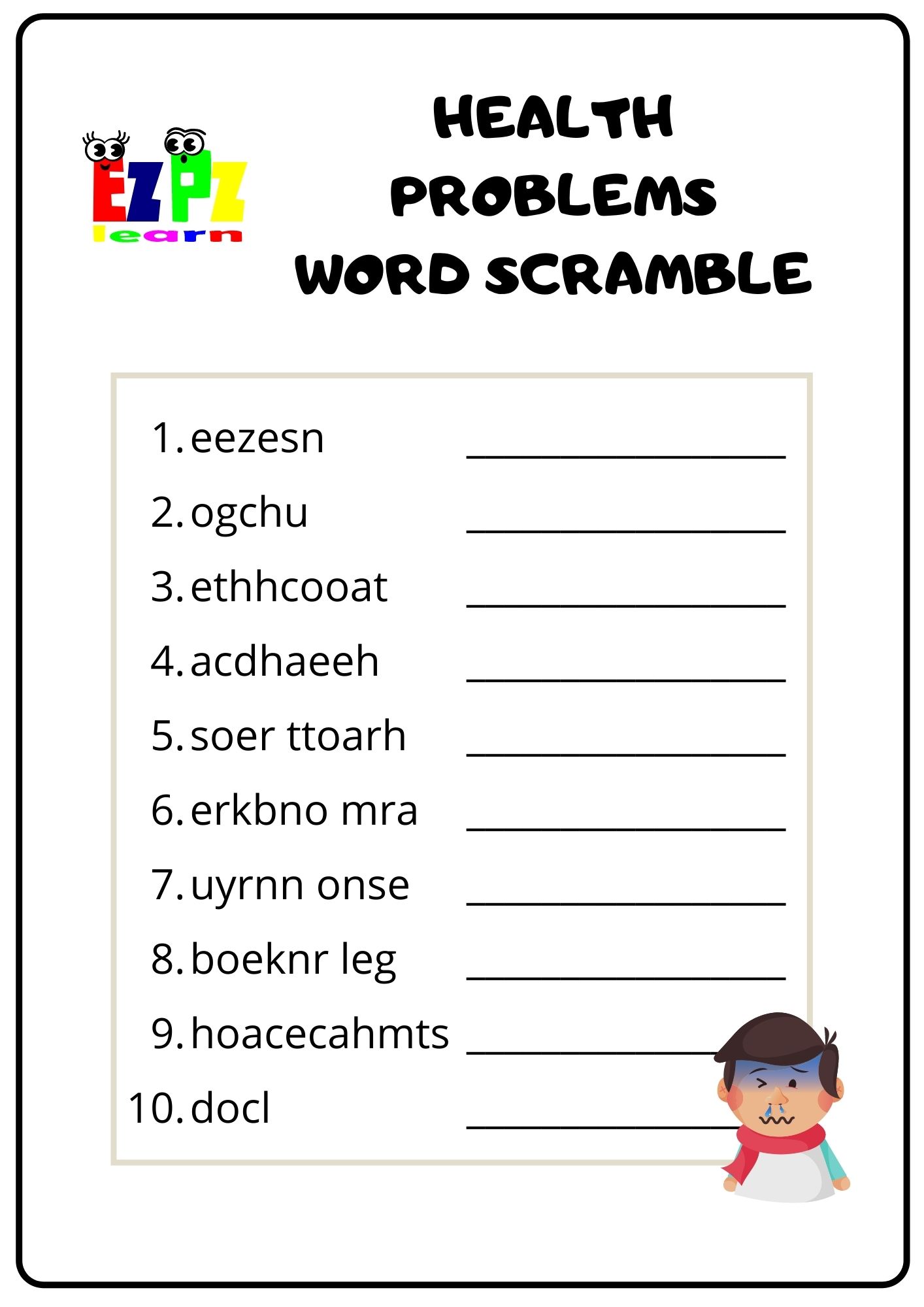 Health Problems Word Scramble